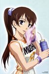  absurdres blue_eyes brown_hair highres long_hair ponytail solo towel true_tears yuasa_hiromi 