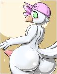  2019 absurd_res animal_genitalia anthro avian baseball_cap beak big_butt bird blush border butt digital_media_(artwork) gull hat hat_only hi_res looking_at_viewer male mostly_nude penis sanders sash_(backsash) signature solo white_border 