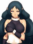  bare_shoulders breast_hold breasts fumio_(rsqkr) gloves green_hair large_breasts long_hair midriff net_ghost_pipopa net_venus pointy_ears sleeveless sleeveless_turtleneck solo turtleneck 