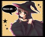  bad_id bad_pixiv_id blush breasts brown_eyes brown_hair cape crossdressing dress halloween hat kneeling little_busters! long_hair male_focus masayu naoe_riki otoko_no_ko small_breasts solo trick_or_treat witch witch_hat 