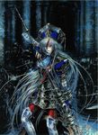 armor armored_boots astharoshe_asran boots contrapposto highres holding holding_weapon lance long_hair looking_at_viewer official_art polearm scan shibamoto_thores solo standing thigh_boots thighhighs trinity_blood very_long_hair weapon 