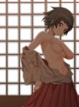  breast_hold breasts brown_hair chemical-x japanese_clothes large_breasts short_hair solo underboob 