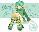  arm_support beamed_eighth_notes blush boots breasts covered_nipples eighth_note flat_sign green_eyes green_hair half_note large_breasts long_sleeves luigi64 miniskirt musical_note open_mouth pointy_ears quarter_note saria sharp_sign short_hair sitting skirt smile solo the_legend_of_zelda 
