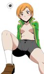  bad_id bad_pixiv_id bike_shorts blush breasts medium_breasts miyakodori_takayuki no_bra persona persona_4 satonaka_chie short_hair solo 