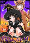  ano_ko_wa_toshi_densetsu cape child gomennasai hat jack-o'-lantern multiple_girls panties pantyshot pantyshot_(sitting) pumpkin sitting trick_or_treat underwear white_panties witch_hat zangyaku-san 