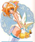  animal_ears bell blush cat_ears cat_tail gensho_sugiyama highres no_panties orange_hair short_hair sugiyama_genshou tail tail_bell thighhighs 