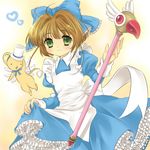  alice_(wonderland) alice_(wonderland)_(cosplay) alice_in_wonderland bad_id bad_pixiv_id cardcaptor_sakura cosplay fuuin_no_tsue hanabana_tsubomi highres kero kinomoto_sakura magical_girl ribbon short_hair staff 