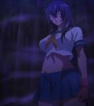  1girl breasts eyes_closed gloves highres ikkitousen kan&#039;u_unchou large_breasts long_hair navel school_uniform skirt standing uniform very_long_hair 