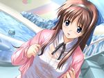  ayakaze_ryuushou blue_eyes blush dolphin game_cg hairband kubo_serino red_hair run_(eroge) see-through solo stairs water wet wet_clothes 