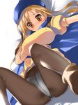  alena_(dq4) blush breasts brown_eyes brown_hair covered_nipples crotch_seam dragon_quest dragon_quest_iv hat hima large_breasts long_hair panties panties_under_pantyhose pantyhose pantyshot solo underwear white_panties 