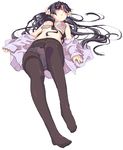  black_hair black_legwear bra breasts dosanko lingerie long_hair lying medium_breasts oekaki open_clothes open_shirt original panties panties_under_pantyhose pantyhose red_eyes shirt solo thighband_pantyhose underwear 