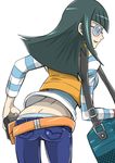  @_@ artist_request ass bag belt butt_crack carly_nagisa coke-bottle_glasses glasses green_hair long_hair pants solo striped yuu-gi-ou yuu-gi-ou_5d's 