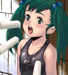  bad_id bad_pixiv_id breast_poke copyright_request food green_eyes green_hair hair_bobbles hair_ornament masao open_mouth poking popsicle sexually_suggestive solo twintails upper_body younger 