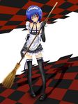  apron bad_id bad_pixiv_id blue_hair blush broom duplicate gloves lingerie little_busters! maid nishizono_mio one_eye_closed red_eyes ribbon sato_toshiya short_hair skirt solo thighhighs underwear 