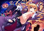  blonde_hair demon_tail elbow_gloves flat_chest gloves horns lying nude original pasties pointy_ears pumpkin red_eyes solo sorimura_youji tail thighhighs twintails 