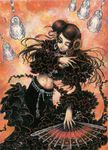  fan flamenco flower frills gathers gypsy highres jewelry kaya_shokka official_art scan shibamoto_thores solo too_many too_many_frills trinity_blood 