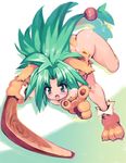  angry animal_ears animal_print ass boomerang cat_ears cham_cham fang gloves green_eyes green_hair no_panties paw_gloves paw_shoes paws samurai_spirits shoes snk solo tail tiger_print yu_3 