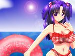  bikini blue_hair breasts clannad hair_bobbles hair_ornament ichinose_kotomi innertube large_breasts non-web_source ocean solo swimsuit 