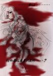  angel_wings blood breasts death empty_eyes final_fantasy final_fantasy_tactics hal_(goshujinomocha) head_wings large_breasts long_hair lowres monochrome red red_eyes solo thighhighs torn_clothes torn_legwear translation_request ultima_(fft) wings 