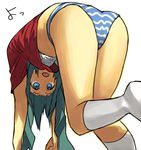  aqua_hair ass bad_id bad_pixiv_id bent_over blue_eyes bra copyright_request d: hama_(22ji_kara_24ji) kneehighs lingerie no_pants open_mouth panties socks solo striped striped_panties twintails underwear upshirt 