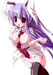  animal_ears between_breasts bottomless breasts bunny_ears huge_breasts long_hair miuku_(marine_sapphire) necktie no_panties purple_hair red_neckwear reisen_udongein_inaba solo thighhighs touhou 