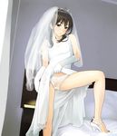  bad_id bad_pixiv_id bed bride brown_eyes brown_hair cameltoe copyright_request dress dress_lift elbow_gloves gloves high_heels lingerie long_legs mimizou panties pillow pubic_hair see-through shoes solo underwear wedding_dress white_panties 