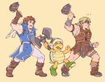  ... 3boys armpits axe blonde_hair blush_stickers boots bracer brown_footwear brown_hair castlevania clenched_hands gloves hammer hammer_brothers headband helmet highres holding holding_weapon jeepochu male_focus mario_(series) multiple_boys muscle nintendo pelvic_curtain richter_belmondo shell simon_belmondo sleeveless smile super_mario_bros. super_smash_bros. super_smash_bros._ultimate turtle weapon 