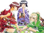  angry card endou_akira green_kimono holding holding_card japanese_clothes kai_tomohisa kimono lying_card multiple_girls nanase_yuu purple_kimono sentimental_graffiti sweatdrop tatami 