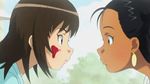  animated animated_gif dark_skin gif lick licking lowres rocket_girls yuri 