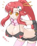  arched_back ass bent_over blush bottomless breasts elbow_gloves gloves hanging_breasts huge_breasts long_hair lowres miyata_gakuman ponytail red_hair scarf short_shorts shorts solo tengen_toppa_gurren_lagann thighhighs undressing yellow_eyes yoko_littner 