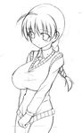  blush braid breasts greyscale huge_breasts long_hair lynette_bishop miyata_gakuman monochrome necktie school_uniform single_braid sketch solo strike_witches sweater_vest world_witches_series 