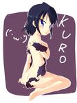  ass barefoot black_hair blue_eyes blush covering feet kneeling kuro_(be_ok) original short_hair solo torn_clothes 