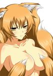  animal_ears bad_id bad_pixiv_id banned_artist blonde_hair breasts covering covering_nipples fox_ears fox_tail large_breasts long_hair nude s_tanly solo tail tail_censor touhou yakumo_ran 