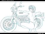  ass back banned_artist barefoot bikini_bottom breasts ground_vehicle hiviki_n'alchemy large_breasts looking_back monochrome motor_vehicle motorcycle nipples original panties smile solo squatting thong topless underwear 