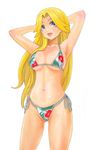  arms_behind_back bikini blonde_hair blue_eyes breasts ikara kimura_kaere long_hair medium_breasts navel sayonara_zetsubou_sensei side-tie_bikini solo swimsuit 