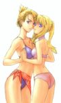  ass asymmetrical_docking bikini blonde_hair blue_eyes breast_press breasts folded_ponytail fullmetal_alchemist jayun medium_breasts multiple_girls ponytail print_sarong red_sarong riza_hawkeye sarong swimsuit winry_rockbell yuri 