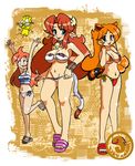  :p ana_(warioware) animal_ears armpits bell bikini blue_eyes blush breasts brown_hair covered_nipples cow_bell cow_girl cow_tail earrings horns jewelry large_breasts long_hair luigi64 malon midair midriff mona_(warioware) multiple_girls navel open_mouth sandals side-tie_bikini smile swimsuit tail the_legend_of_zelda tongue tongue_out very_long_hair warioware 