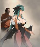  1girl bat_wings breasts cleavage demon_girl derivative_work elbow_gloves gloves green_hair head_wings large_breasts long_hair morrigan_aensland pantyhose photo-referenced roony vampire_(game) wings 