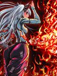  fire fujiwara_no_mokou kabutoyama long_hair ribbon silver_hair solo touhou 