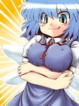  &gt;:) :q alternate_breast_size blush breast_hold breasts cirno covered_nipples crossed_arms emphasis_lines kakkou large_breasts older smile solo tongue tongue_out touhou v-shaped_eyebrows 