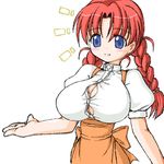  1girl blue_eyes blush braid breasts bursting_breasts copyright_request huge_breasts long_hair lowres miyata_gakuman red_hair sketch solo source_request 