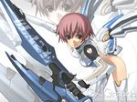  brown_eyes gagraphic gun mecha_musume nagi_ryou short_hair solo thighhighs wallpaper weapon wings 