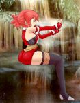  1girl akane_(card_quest) camel_(dansen) card_quest elbow_gloves female fishnets gloves red_hair sitting solo thighhighs 