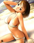  bikini breasts brown_hair copyright_request large_breasts red_eyes side-tie_bikini sitting solo swimsuit yasumori_zen 