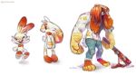  anthro band-aid bandage blood buckteeth clothed clothing evolution evolution_chart evolutionary_family fak&eacute;mon fur hair hair_over_eye jeans lagomorph male mammal nintendo panken pants piercing pok&eacute;mon pok&eacute;mon_(species) red_hair scorbunny simple_background smile solo tagme teeth topless video_games weapon white_background white_fur 