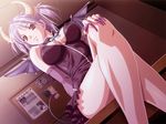  :3 aikawa_arisa bat_wings breasts cleavage covered_nipples crossed_legs demon_girl demon_tail demon_wings dutch_angle fingernails game_cg horns kurai_mirai_3 large_breasts legs long_fingernails long_legs purple_hair red_eyes sitting solo succubus tail thighs wings 