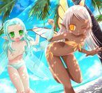  aqua_hair assisted_exposure bad_id bad_pixiv_id beach bikini bikini_top_removed blush breasts clothes_theft covering covering_breasts dark_skin day embarrassed fairy flat_chest green_eyes kay_(utd) multiple_girls orange_eyes original pointy_ears side-tie_bikini small_breasts swimsuit swimsuit_theft theft tongue topless white_hair wings 