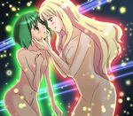  :o ayase bad_id bad_pixiv_id blush breasts cleavage collarbone convenient_censoring cowboy_shot green_hair groin long_hair macross macross_frontier medium_breasts multiple_girls navel nude open_mouth ranka_lee red_eyes sheryl_nome short_hair small_breasts sparkle stomach very_long_hair yuri 