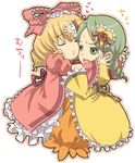  artist_request blonde_hair bow closed_eyes hina_ichigo kanaria kiss multiple_girls pink_bow rozen_maiden yuri 