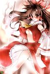  bad_id bad_pixiv_id breasts gohei hakurei_reimu kojima_saya medium_breasts no_bra no_panties ribbon solo touhou underboob 